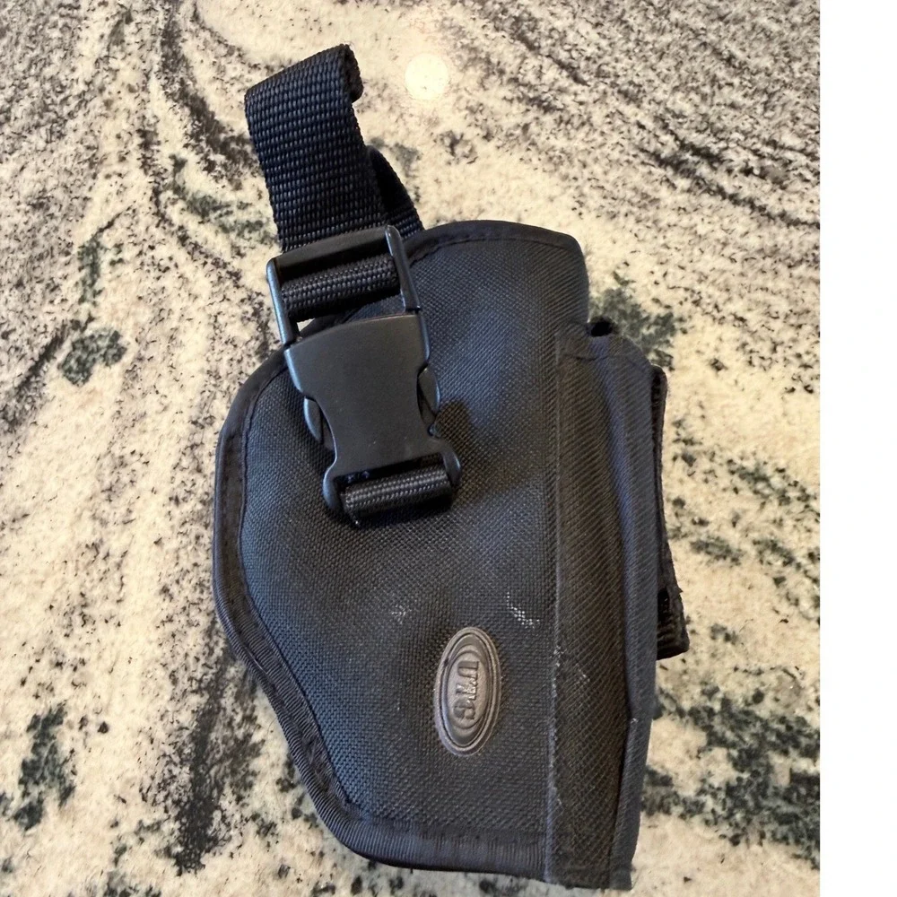 UTG Black Nylon Tactical Holster with Adjustable Buckle Strap and Side Pouch